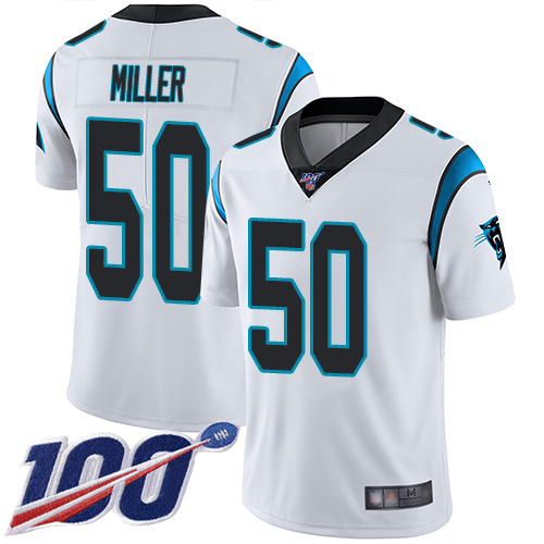 Carolina Panthers Limited White Youth Christian Miller Road Jersey NFL Football #50 100th Season Vapor Untouchable->carolina panthers->NFL Jersey